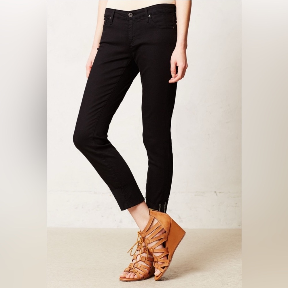 AG The Stevie Women's Black Straight/Skinny Cuffed Jeans